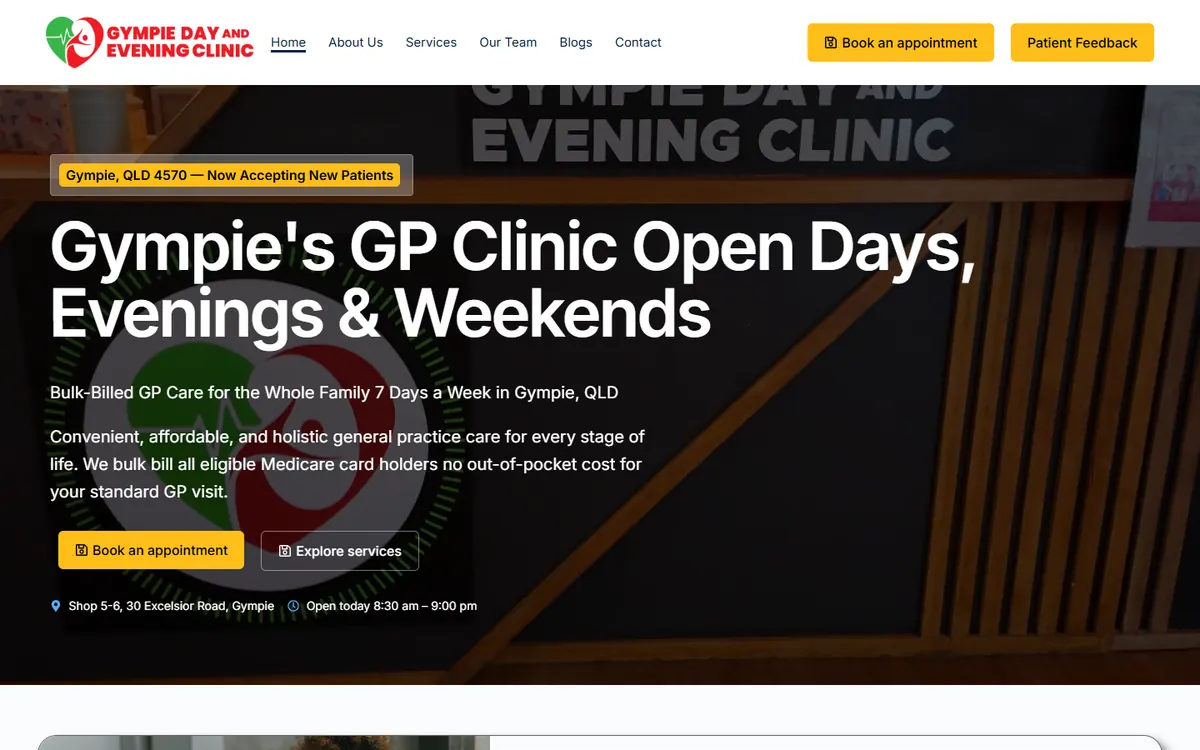 Gympie Day & Evening Clinic website, desktop view