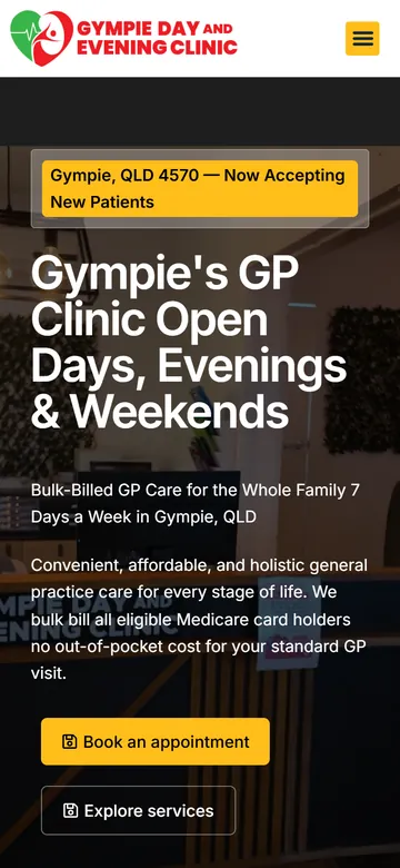Gympie Day & Evening Clinic website, mobile view