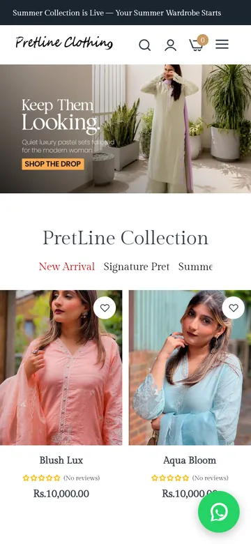 Pretline website, mobile view