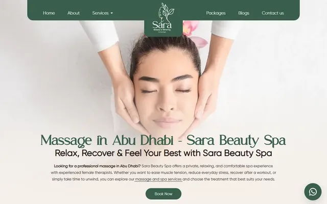 Sara Beauty Spa website, desktop view