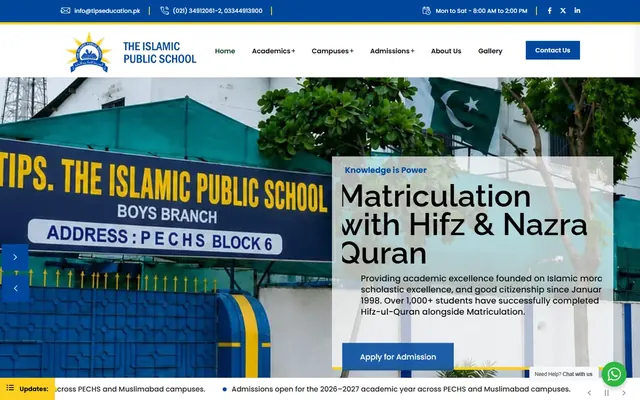 The Islamic Public School website, desktop view